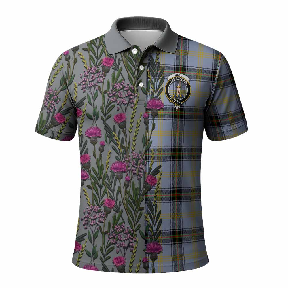 Bell Family Crest Tartan Polo Shirt Scottish Thistle Flower Pattern Half Style - Tartan Vibes Clothing