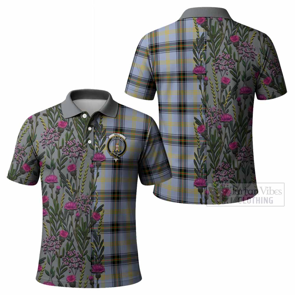 Bell Family Crest Tartan Polo Shirt Scottish Thistle Flower Pattern Half Style - Tartan Vibes Clothing