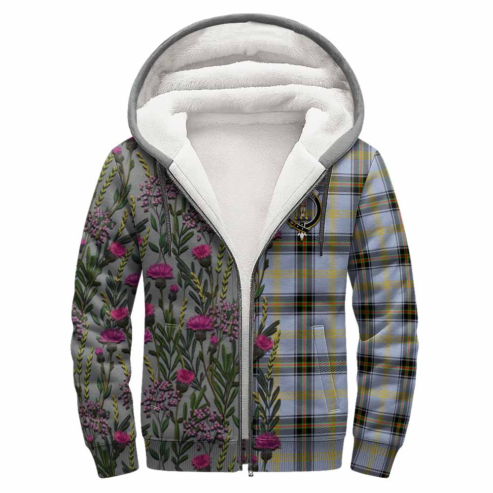 Bell Family Crest Tartan Sherpa Hoodie Scottish Thistle Flower Pattern Half Style - Tartan Vibes Clothing