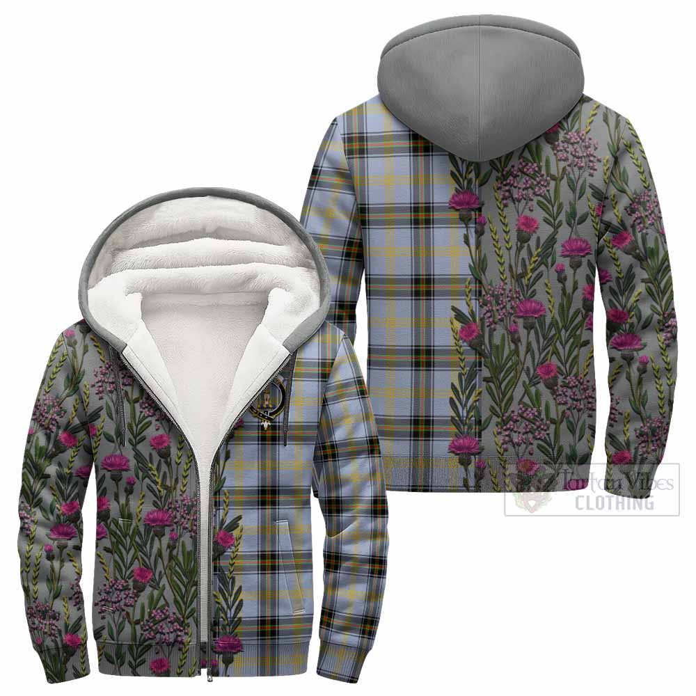 Bell Family Crest Tartan Sherpa Hoodie Scottish Thistle Flower Pattern Half Style - Tartan Vibes Clothing