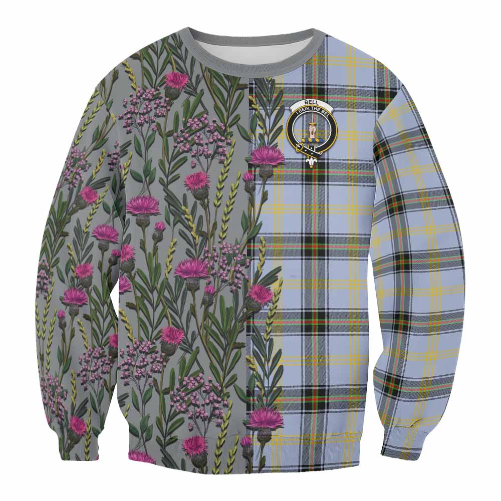 Bell Family Crest Tartan Sweatshirt Scottish Thistle Flower Pattern Half Style - Tartan Vibes Clothing