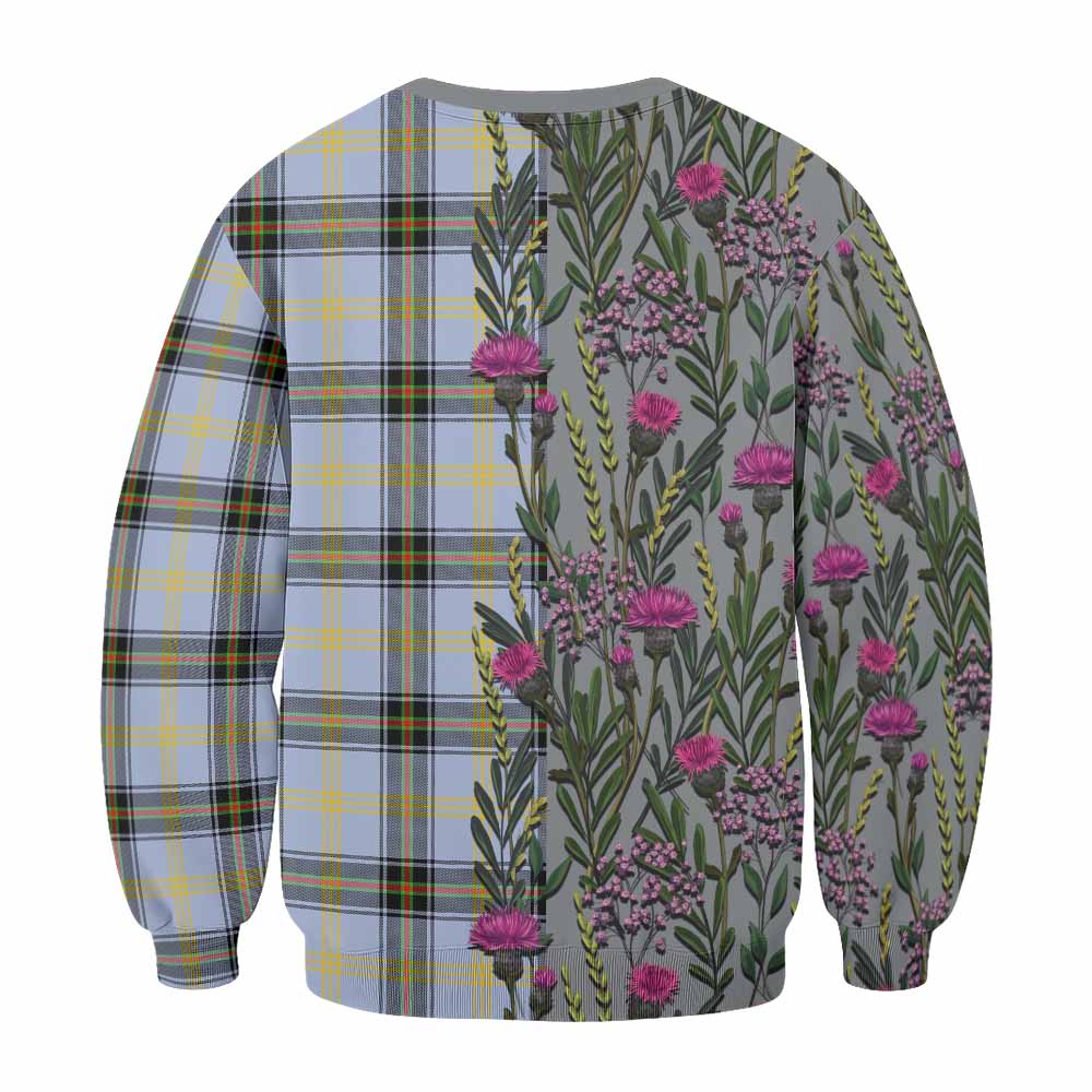 Bell Family Crest Tartan Sweatshirt Scottish Thistle Flower Pattern Half Style - Tartan Vibes Clothing