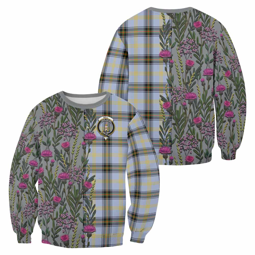 Bell Family Crest Tartan Sweatshirt Scottish Thistle Flower Pattern Half Style - Tartan Vibes Clothing