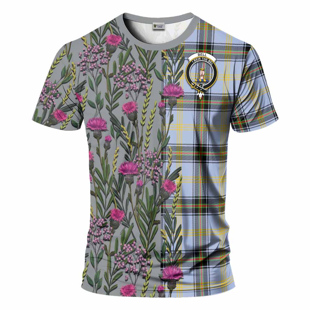 Bell Family Crest Tartan T-Shirt Scottish Thistle Flower Pattern Half Style - Tartan Vibes Clothing