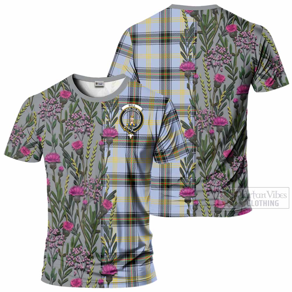 Bell Family Crest Tartan T-Shirt Scottish Thistle Flower Pattern Half Style - Tartan Vibes Clothing