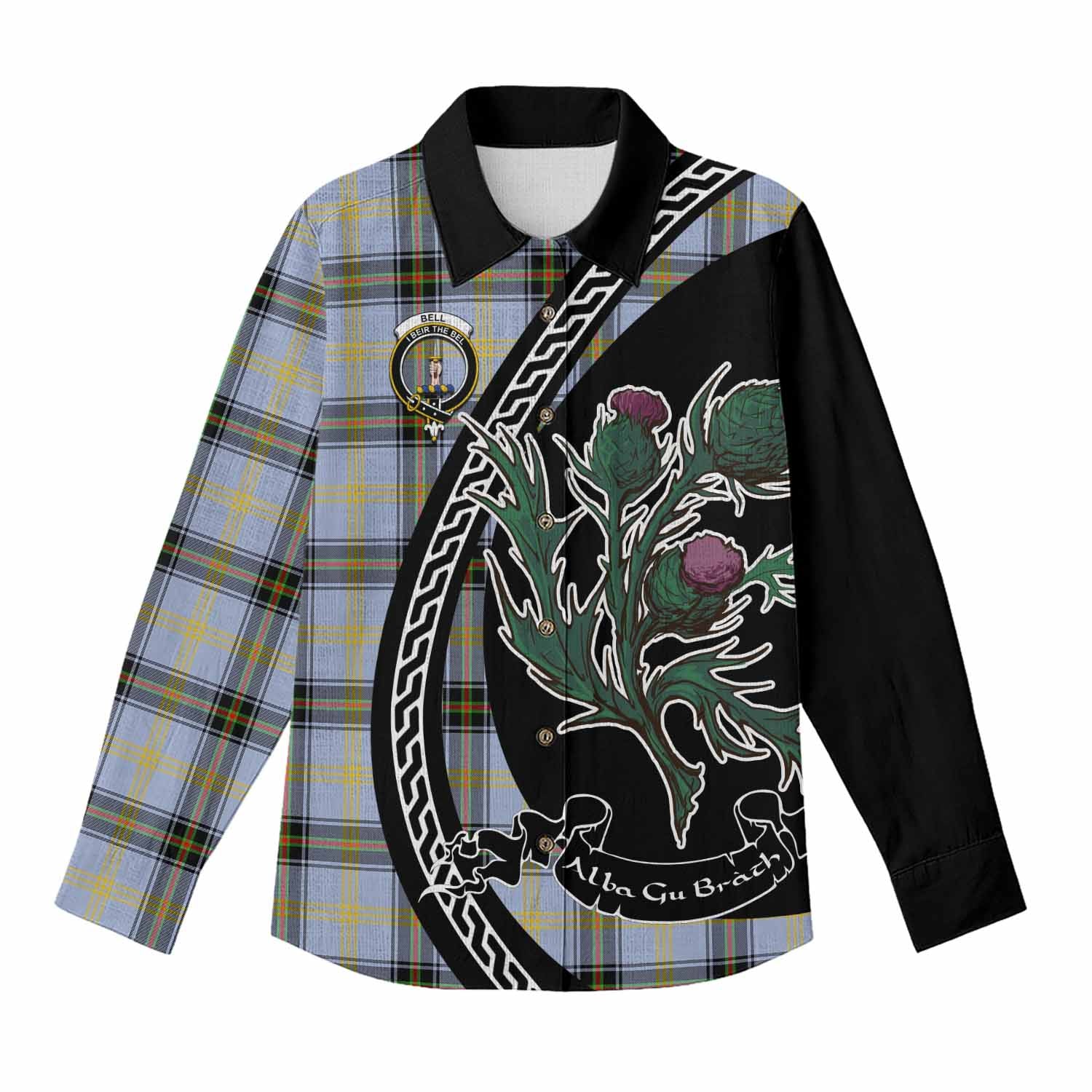 Bell Family Crest Tartan Women Casual Shirt Alba Thistle Inspired - Tartan Vibes Clothing