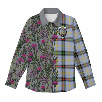 Bell Family Crest Tartan Women Casual Shirt Scottish Thistle Flower Pattern Half Style - Tartan Vibes Clothing