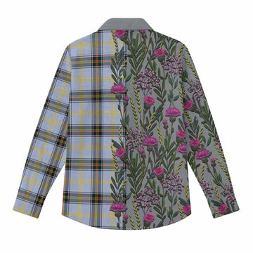 Bell Family Crest Tartan Women Casual Shirt Scottish Thistle Flower Pattern Half Style - Tartan Vibes Clothing