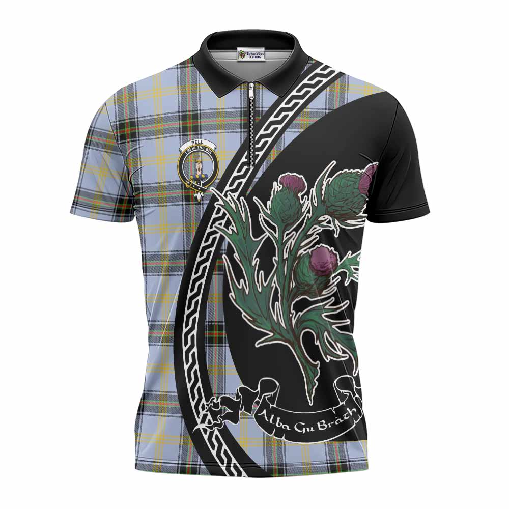 Bell Family Crest Tartan Zipper Polo Shirt Alba Thistle Inspired - Tartan Vibes Clothing