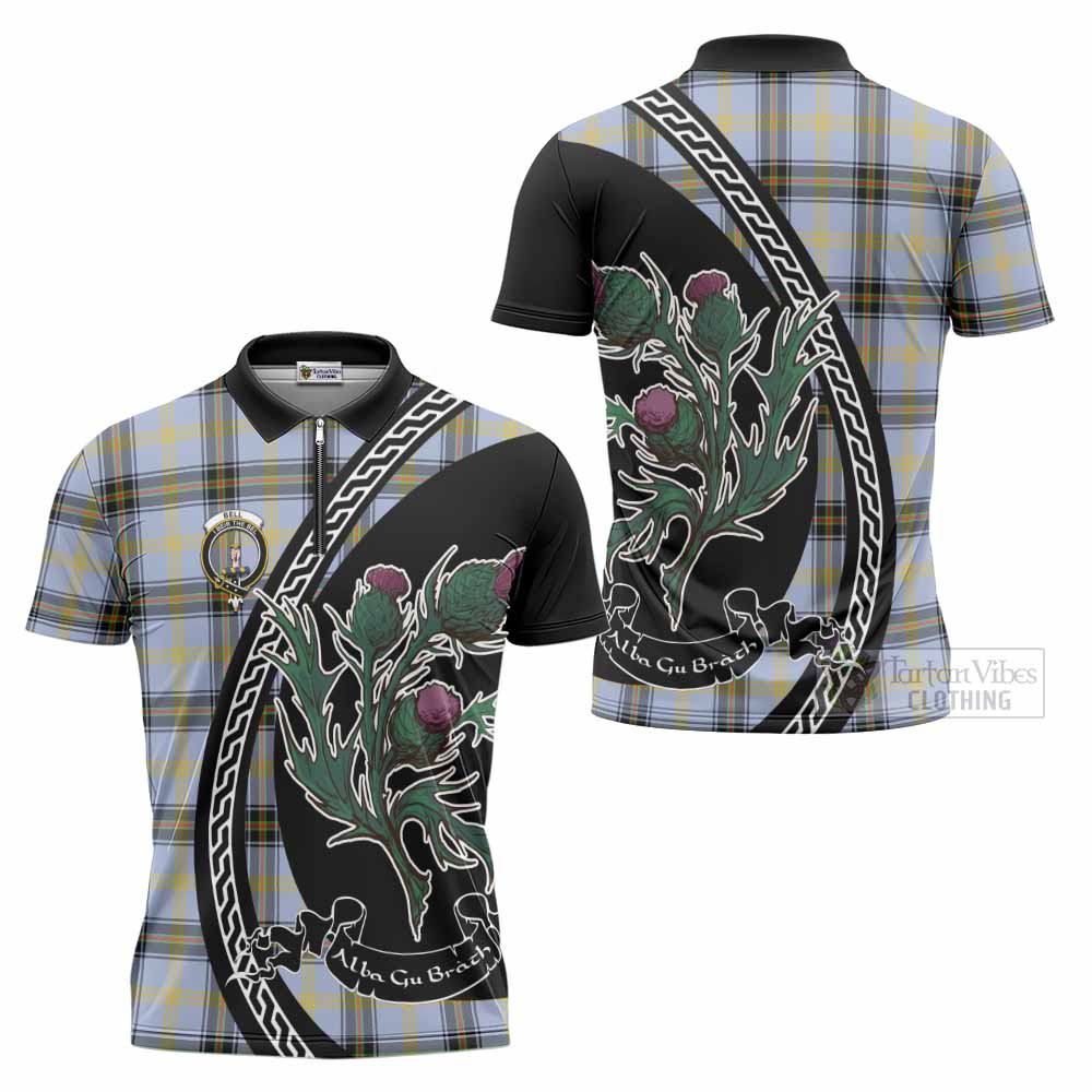 Bell Family Crest Tartan Zipper Polo Shirt Alba Thistle Inspired - Tartan Vibes Clothing