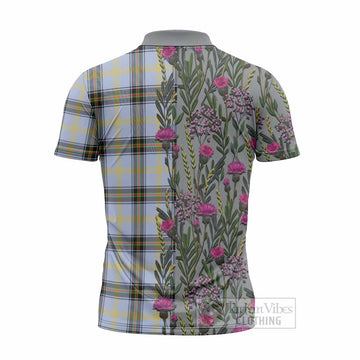 Bell Family Crest Tartan Zipper Polo Shirt Scottish Thistle Flower Pattern Half Style
