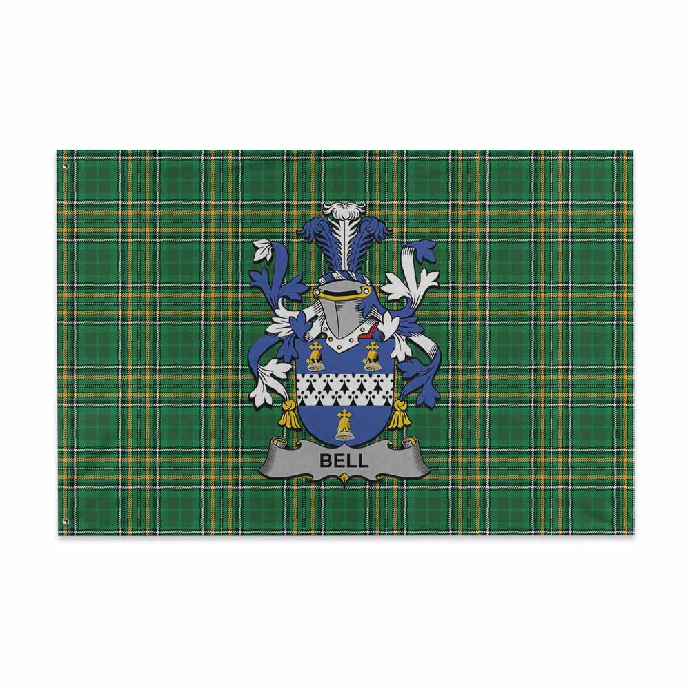 Tartan Vibes Clothing Bell Irish Clan Tartan House Flag with Coat of Arms