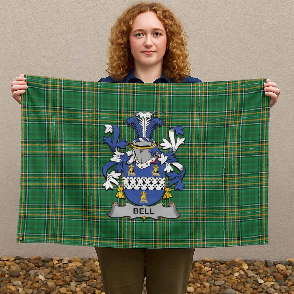 Tartan Vibes Clothing Bell Irish Clan Tartan House Flag with Coat of Arms