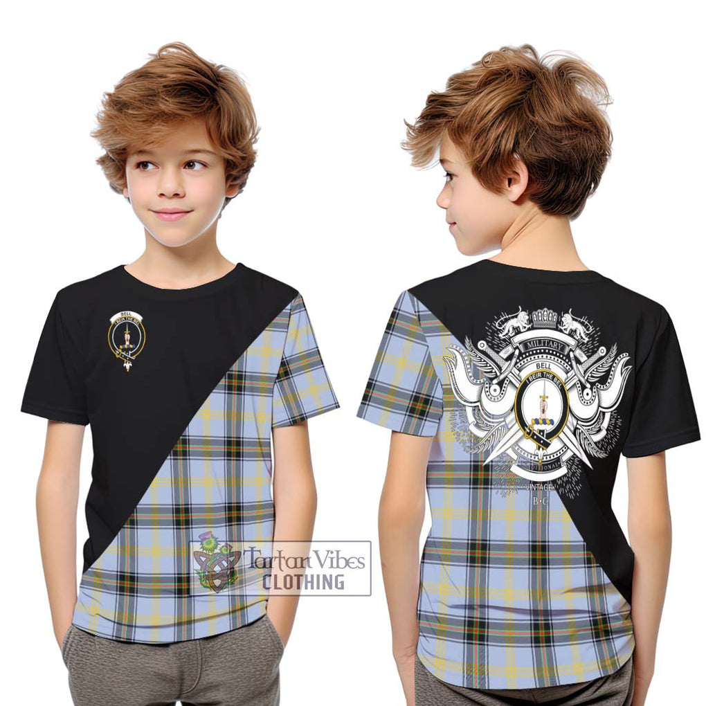 Bell of the Borders Tartan Kid T-Shirt with Family Crest and Military Logo Style Youth XL Size14 - Tartanvibesclothing Shop