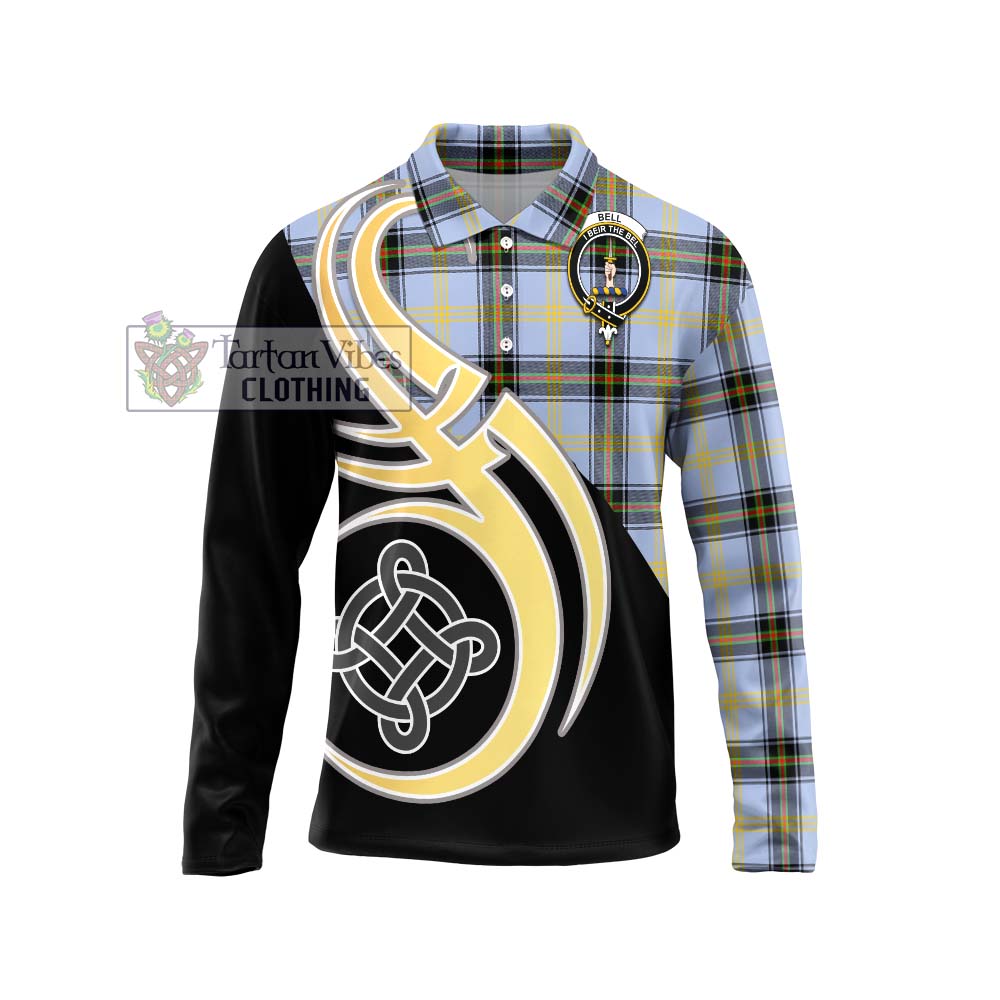 Bell of the Borders Tartan Long Sleeve Polo Shirt with Family Crest and Celtic Symbol Style Unisex - Tartan Vibes Clothing