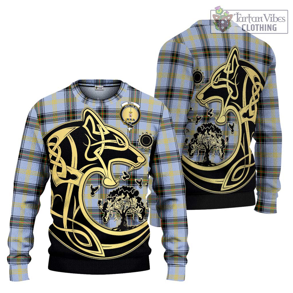 Bell of the Borders Tartan Knitted Sweater with Family Crest Celtic Wolf Style Unisex - Tartan Vibes Clothing