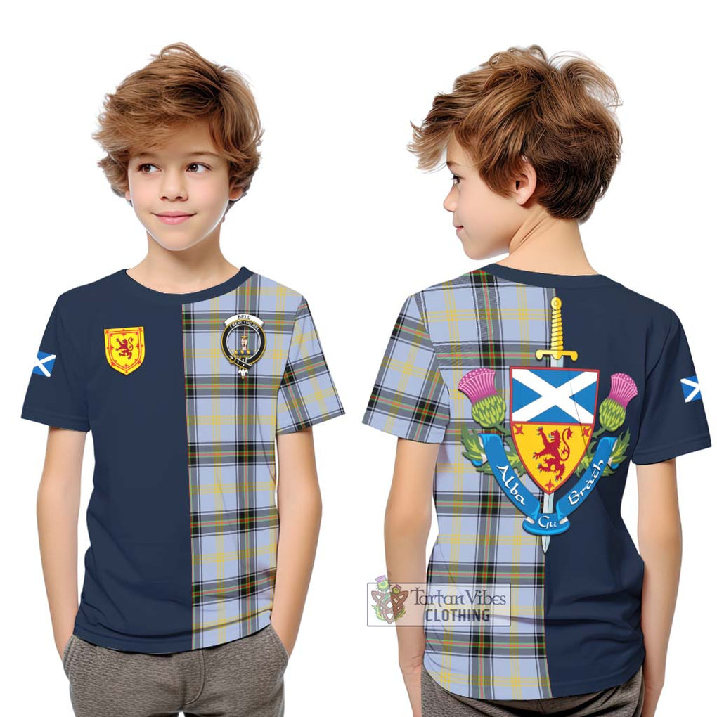 Tartan Vibes Clothing Bell of the Borders Tartan Kid T-Shirt with Scottish Lion Royal Arm Half Style