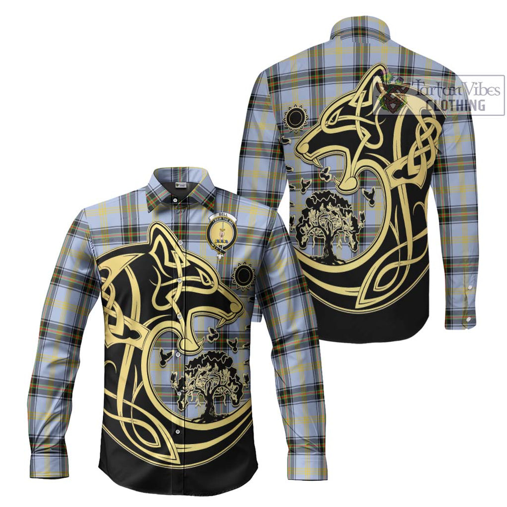 Bell of the Borders Tartan Long Sleeve Button Shirt with Family Crest Celtic Wolf Style Men's Shirt S - Tartan Vibes Clothing