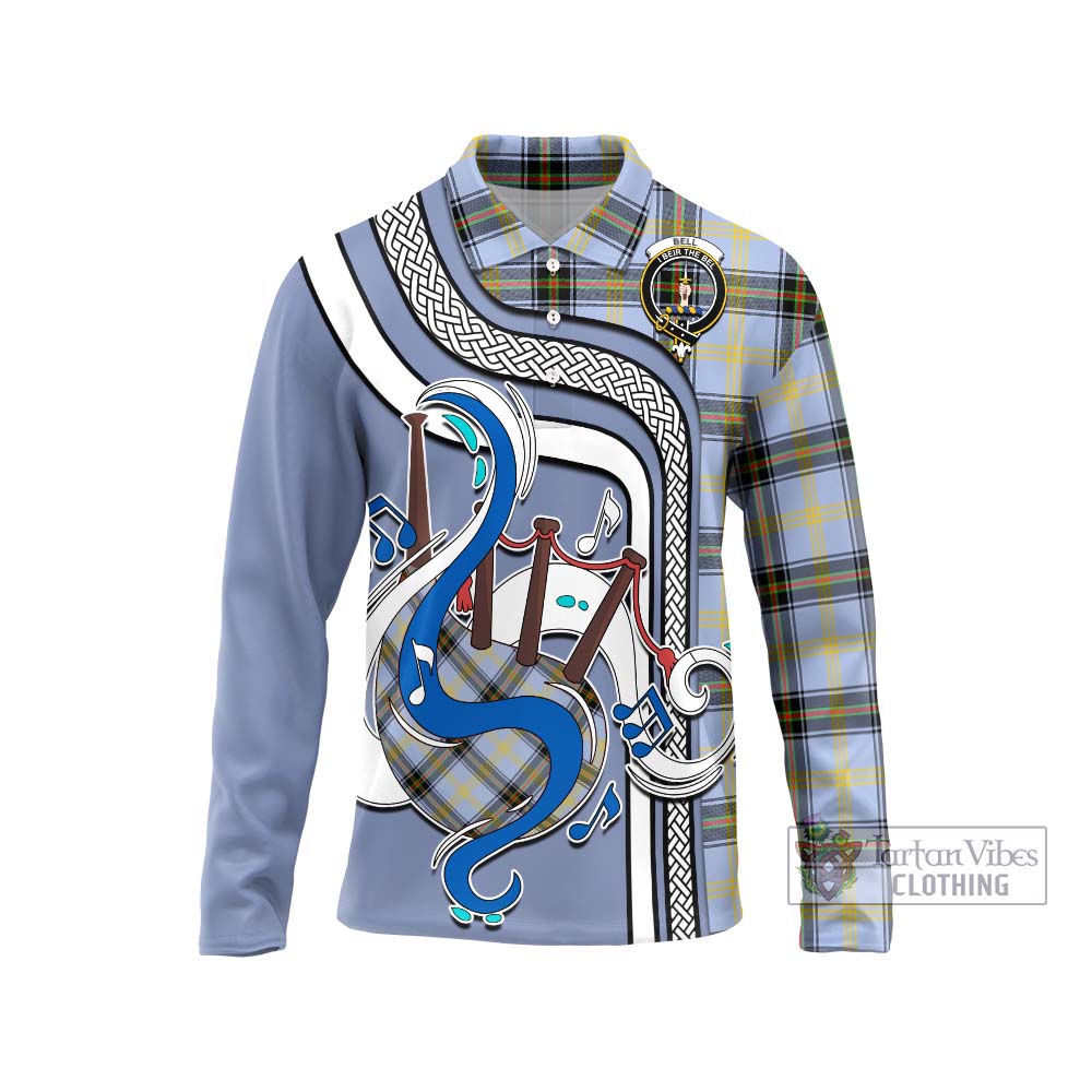 Tartan Vibes Clothing Bell of the Borders Tartan Long Sleeve Polo Shirt with Epic Bagpipe Style