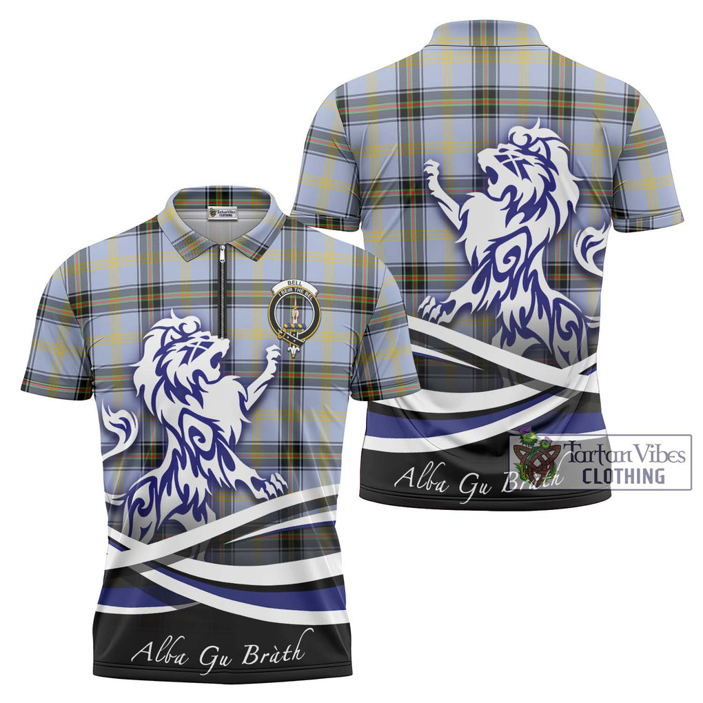 Bell of the Borders Tartan Zipper Polo Shirt with Alba Gu Brath Regal Lion Emblem Unisex - Tartanvibesclothing Shop