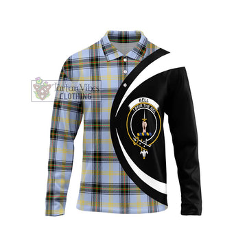 Bell of the Borders Tartan Long Sleeve Polo Shirt with Family Crest Circle Style Unisex - Tartan Vibes Clothing
