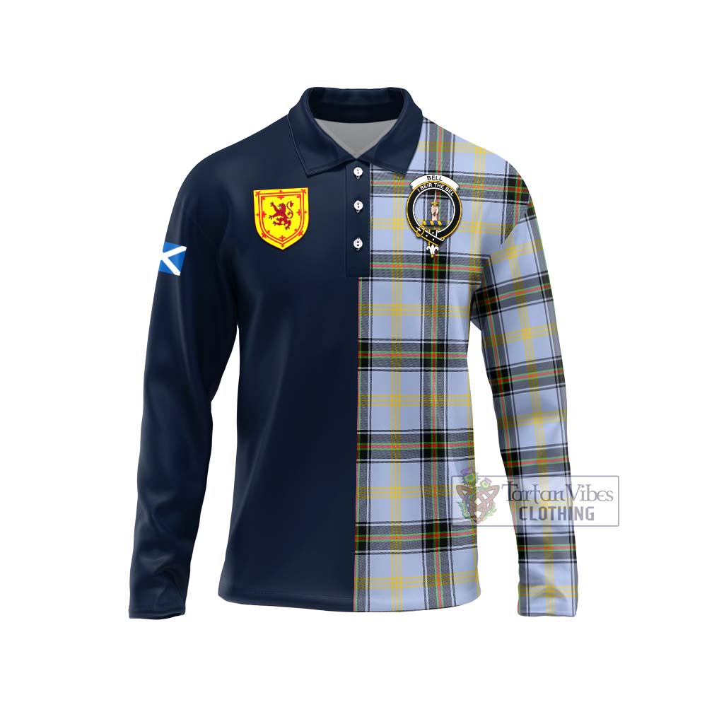 Tartan Vibes Clothing Bell of the Borders Tartan Long Sleeve Polo Shirt with Scottish Lion Royal Arm Half Style