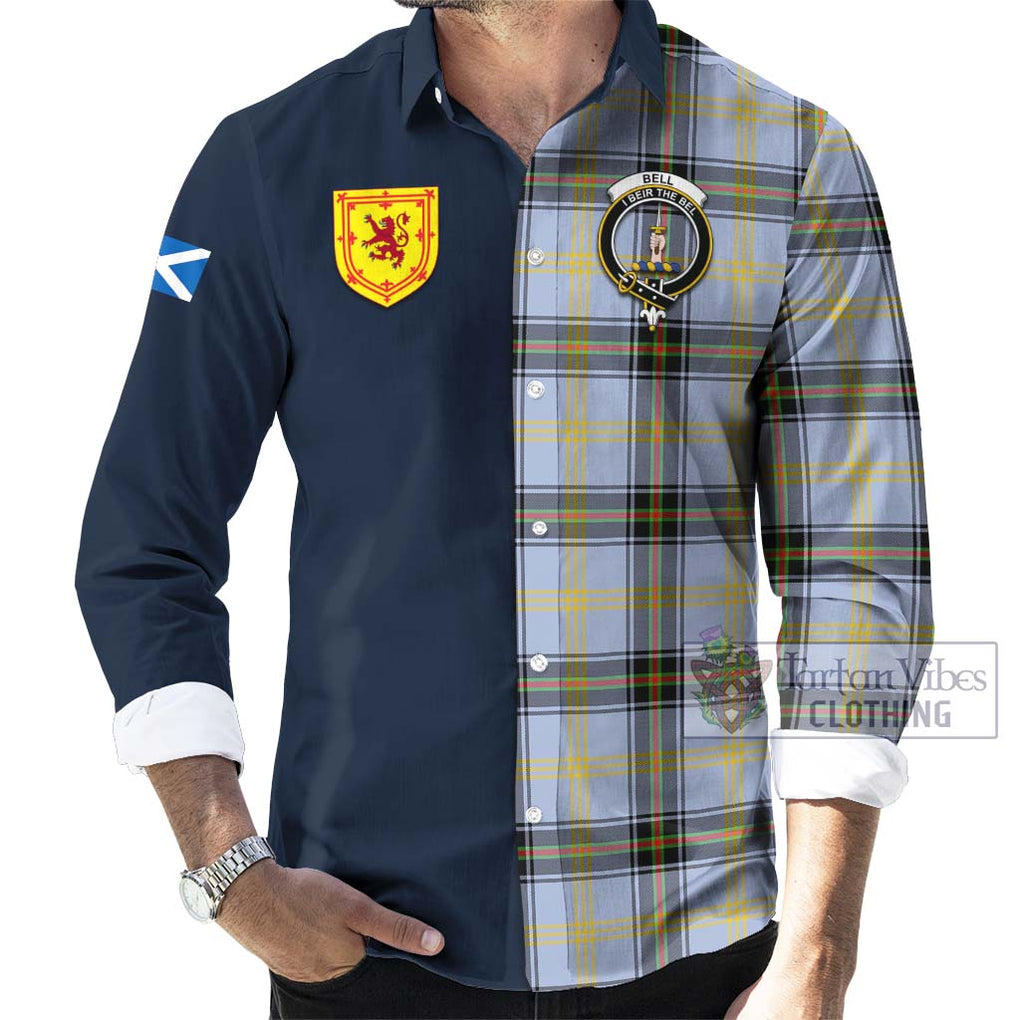 Tartan Vibes Clothing Bell of the Borders Tartan Long Sleeve Button Shirt with Scottish Lion Royal Arm Half Style