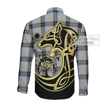 Bell of the Borders Tartan Long Sleeve Button Shirt with Family Crest Celtic Wolf Style