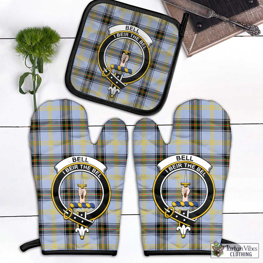 Bell of the Borders Tartan Combo Oven Mitt & Pot-Holder with Family Crest Combo 1 Oven Mitt & 1 Pot-Holder Black - Tartan Vibes Clothing