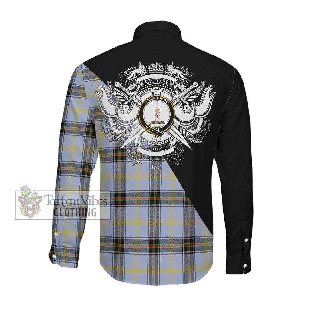 Bell of the Borders Tartan Long Sleeve Button Shirt with Family Crest and Military Logo Style Men's Shirt - Tartanvibesclothing Shop