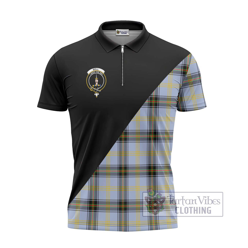 Bell of the Borders Tartan Zipper Polo Shirt with Family Crest and Military Logo Style - Tartanvibesclothing Shop