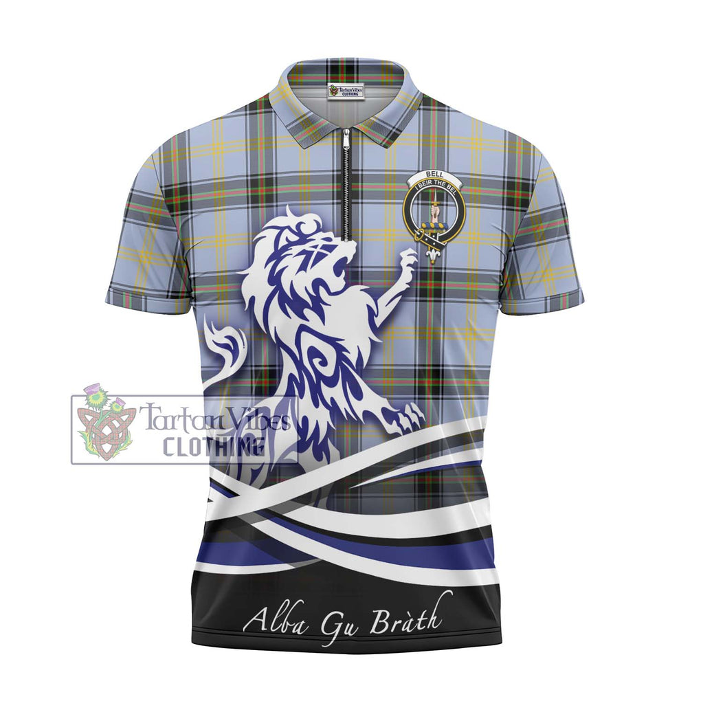 Bell of the Borders Tartan Zipper Polo Shirt with Alba Gu Brath Regal Lion Emblem - Tartanvibesclothing Shop