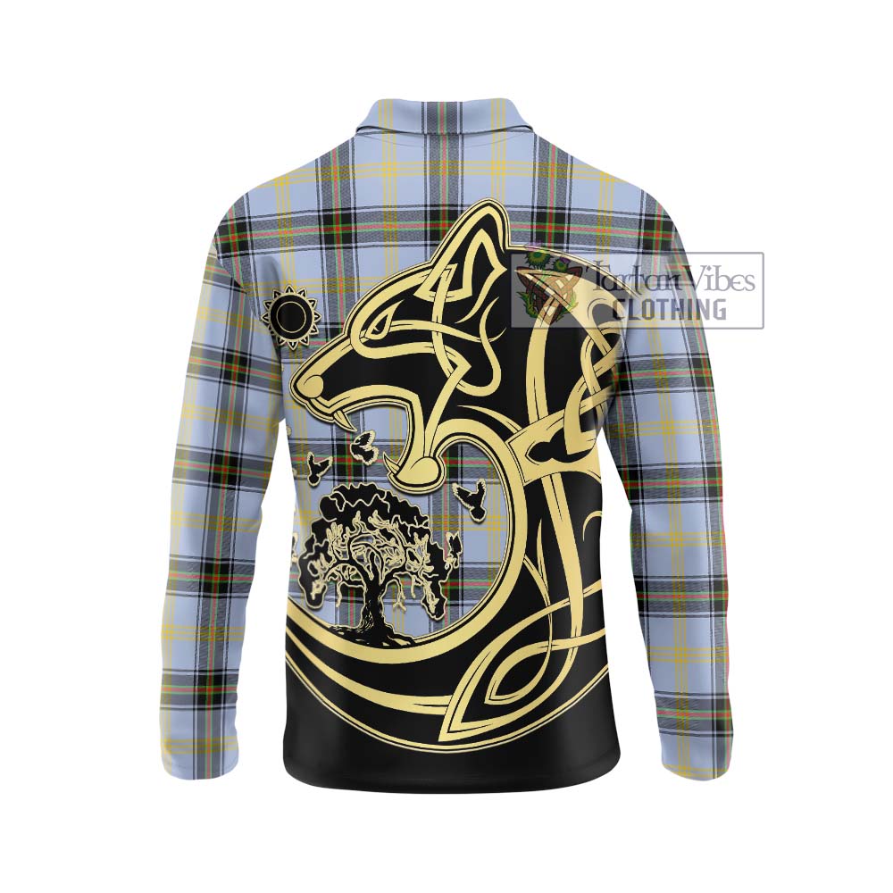 Bell of the Borders Tartan Long Sleeve Polo Shirt with Family Crest Celtic Wolf Style - Tartanvibesclothing Shop