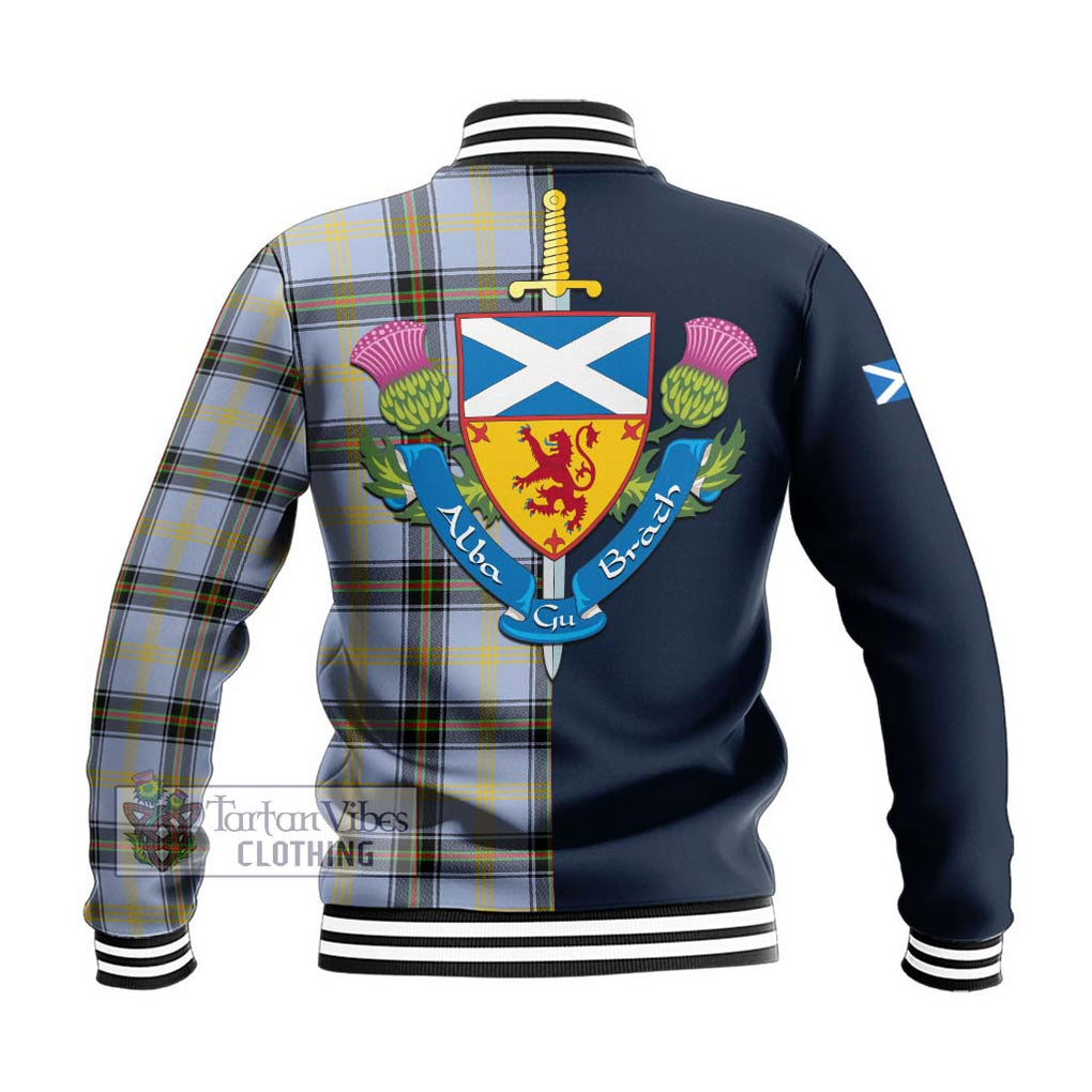 Tartan Vibes Clothing Bell of the Borders Tartan Baseball Jacket with Scottish Lion Royal Arm Half Style