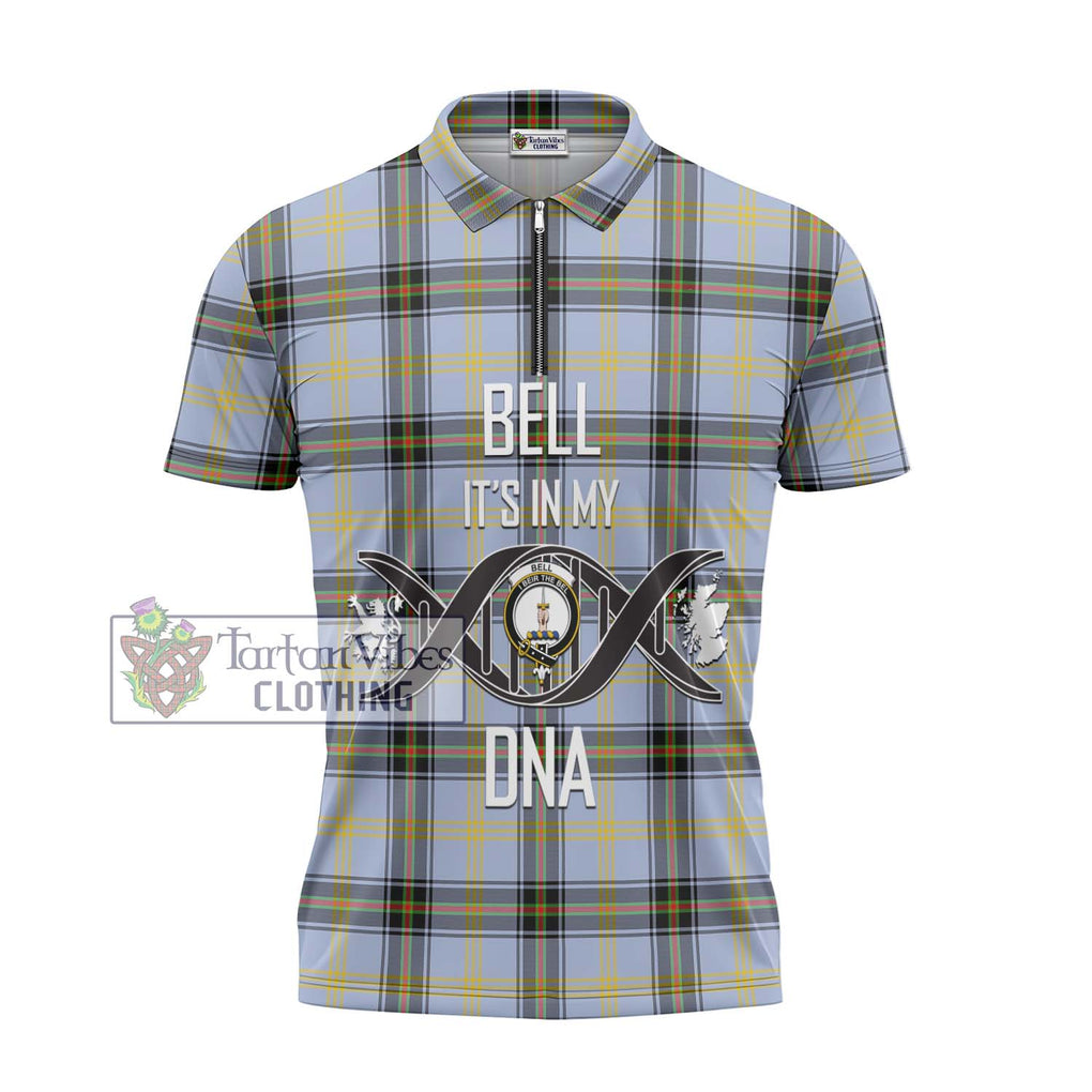 Bell of the Borders Tartan Zipper Polo Shirt with Family Crest DNA In Me Style - Tartanvibesclothing Shop