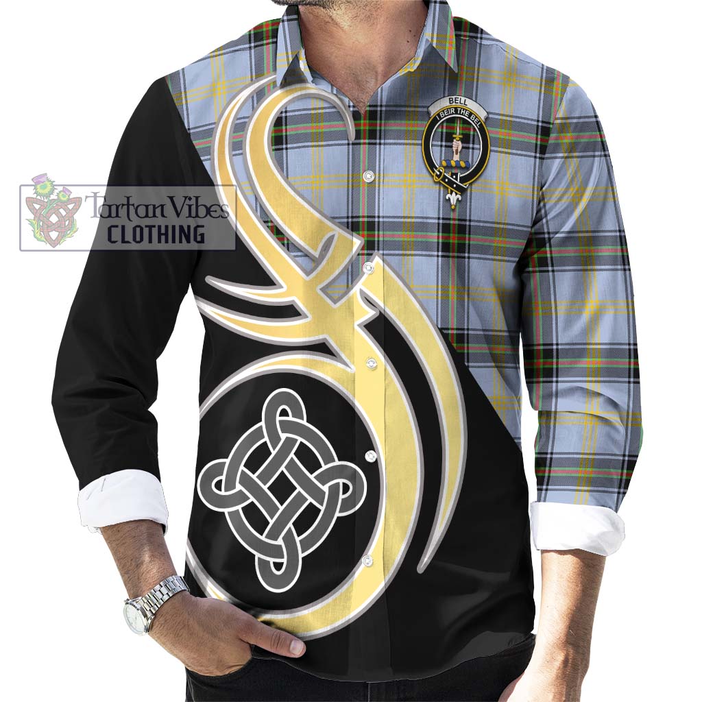 Bell of the Borders Tartan Long Sleeve Button Shirt with Family Crest and Celtic Symbol Style - Tartan Vibes Clothing