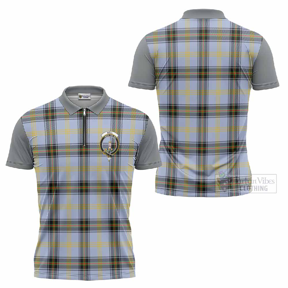 Bell Tartan Accent Zipper Polo Shirt with Family Crest