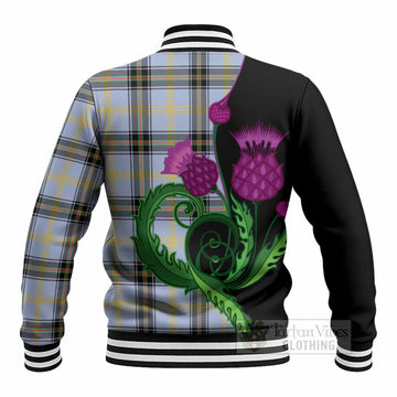 Bell Tartan Baseball Jacket Traditional Scottish Thistle