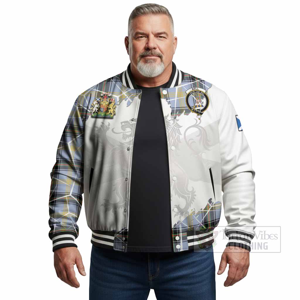 Bell Tartan Baseball Jacket with Family Crest and Lion Rampant Grunge Style