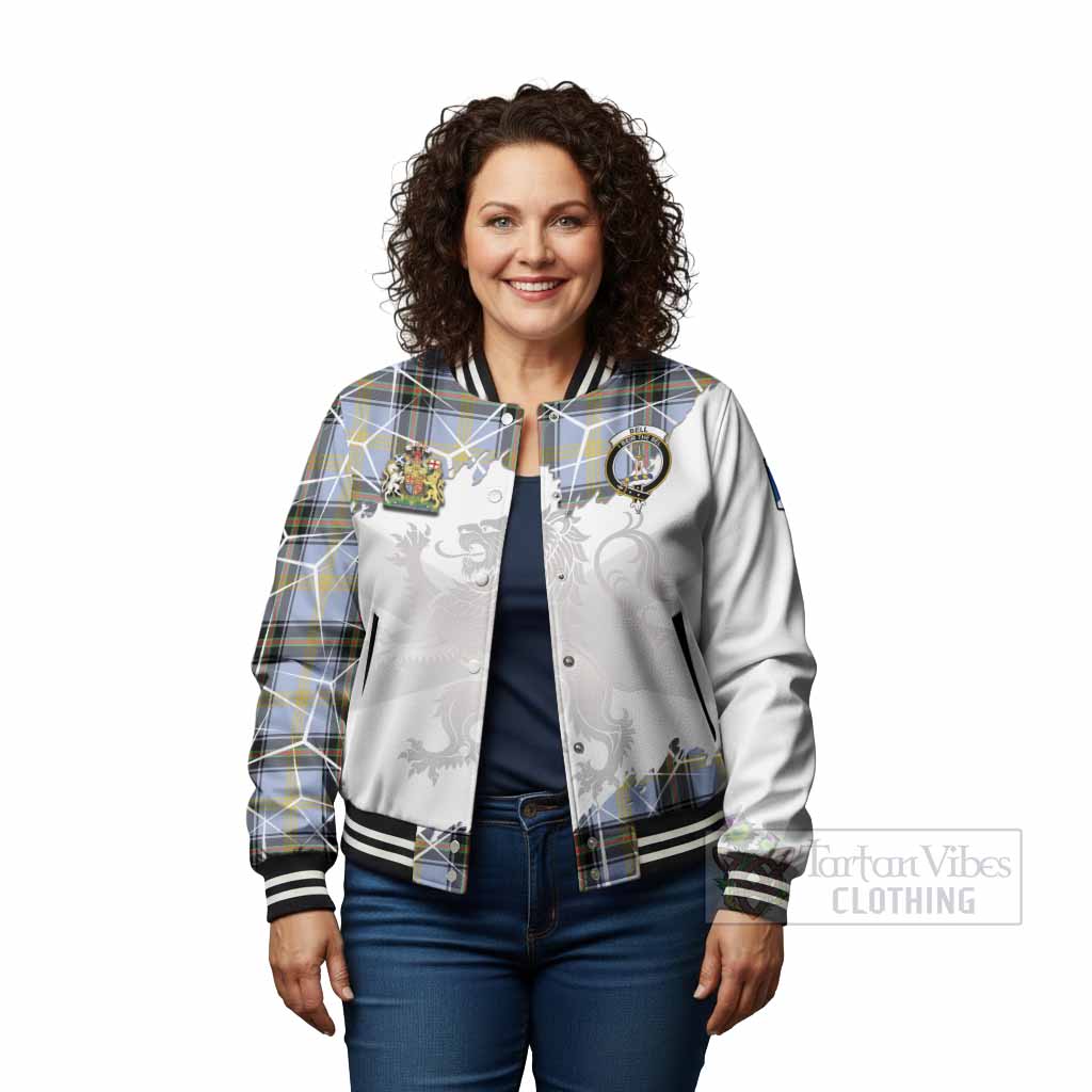 Bell Tartan Baseball Jacket with Family Crest and Lion Rampant Grunge Style