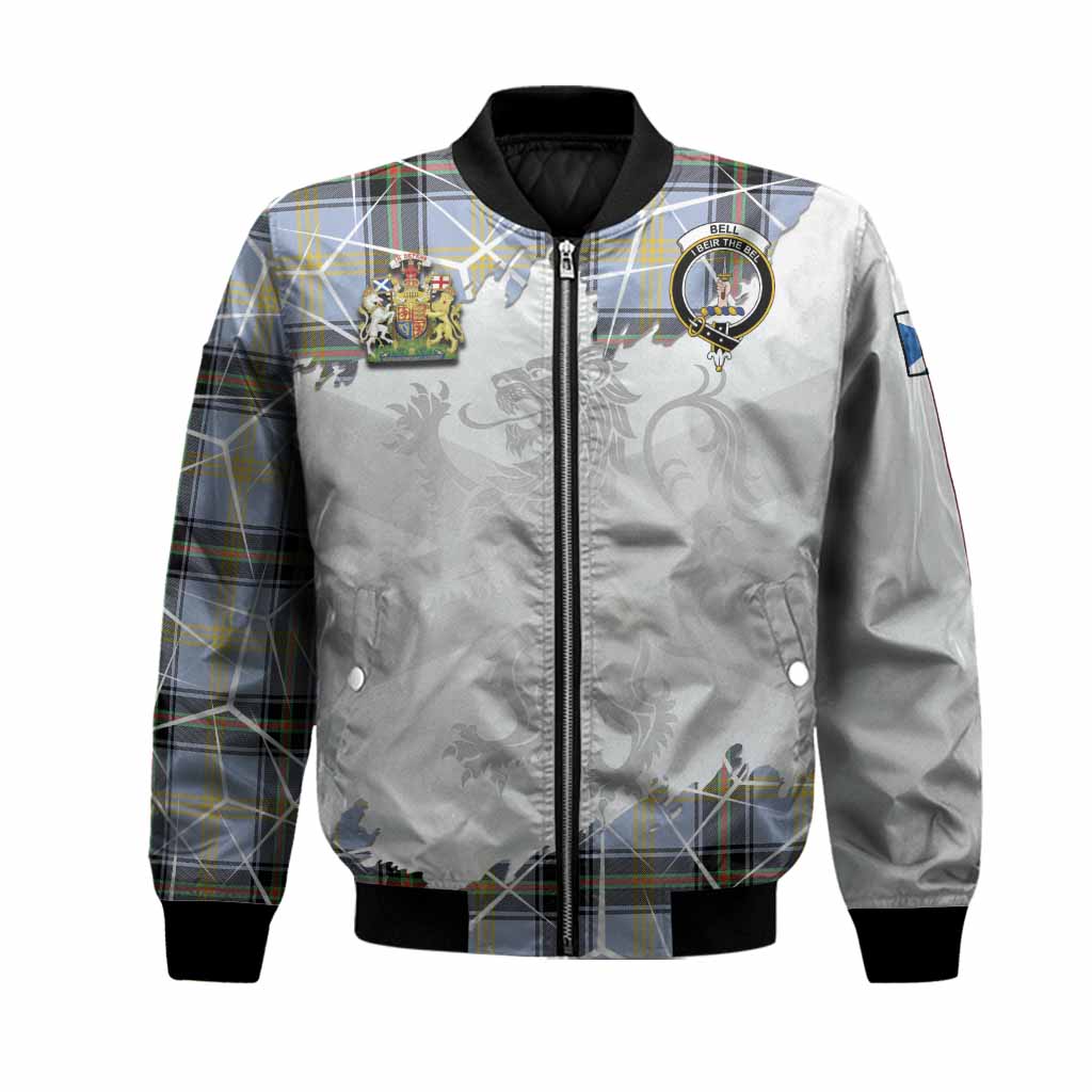 Bell Tartan Bomber Jacket with Family Crest and Lion Rampant Grunge Style
