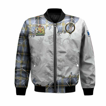 Bell Tartan Bomber Jacket with Family Crest and Lion Rampant Grunge Style