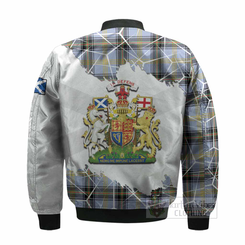 Bell Tartan Bomber Jacket with Family Crest and Lion Rampant Grunge Style