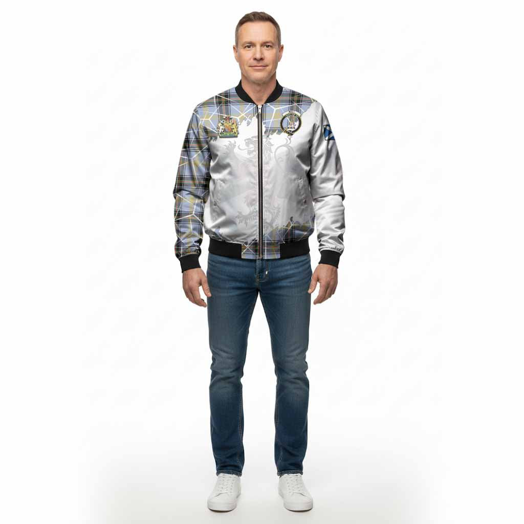 Bell Tartan Bomber Jacket with Family Crest and Lion Rampant Grunge Style