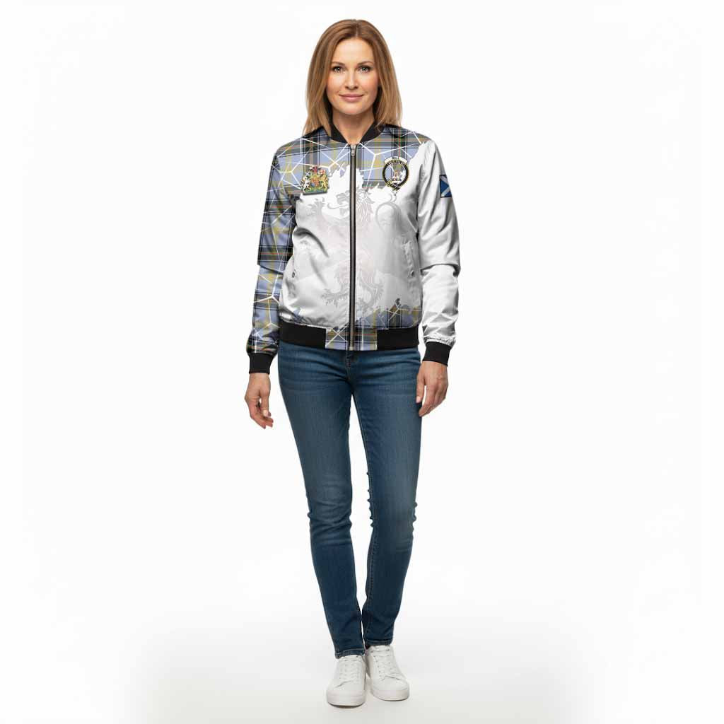 Bell Tartan Bomber Jacket with Family Crest and Lion Rampant Grunge Style