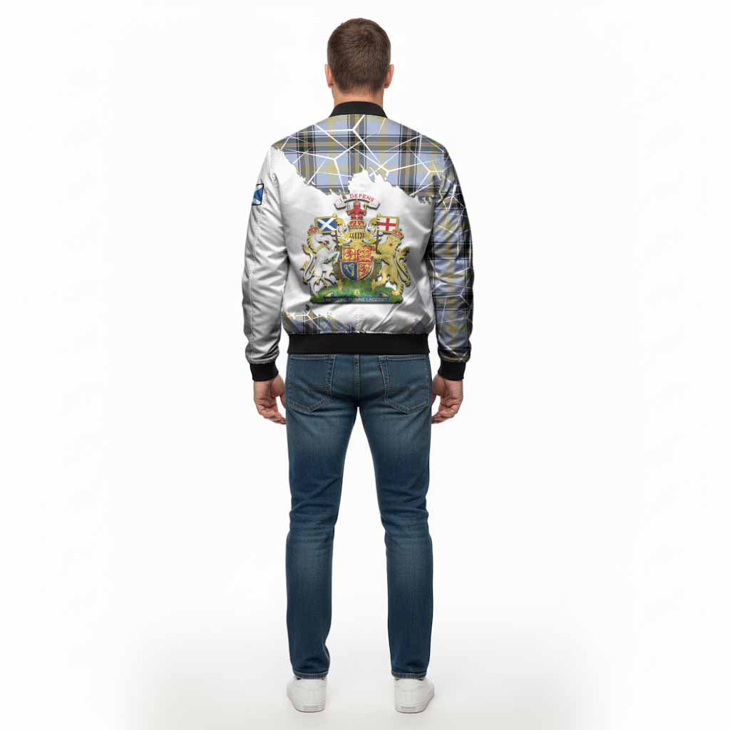 Bell Tartan Bomber Jacket with Family Crest and Lion Rampant Grunge Style