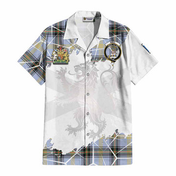 Bell Tartan Cotton Hawaiian Shirt with Family Crest and Lion Rampant Grunge Style