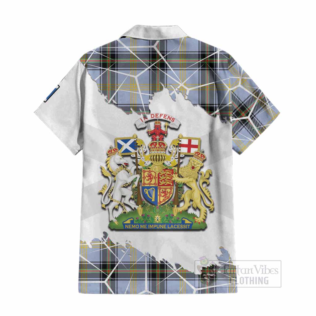 Bell Tartan Cotton Hawaiian Shirt with Family Crest and Lion Rampant Grunge Style