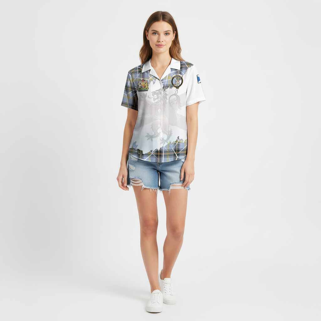 Bell Tartan Cotton Hawaiian Shirt with Family Crest and Lion Rampant Grunge Style