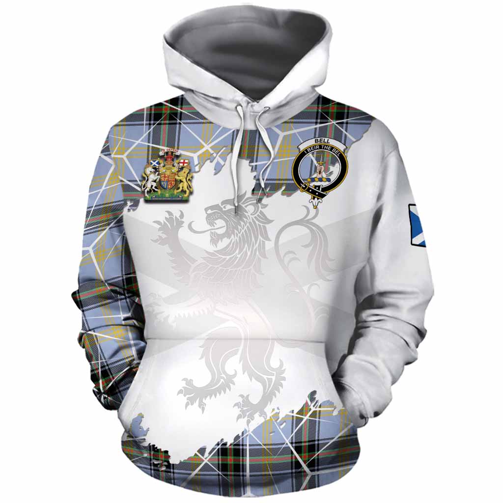 Bell Tartan Cotton Hoodie with Family Crest and Lion Rampant Grunge Style